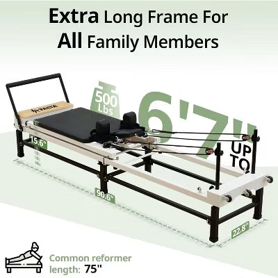 PAETA Pilates Reformer, 91" Foldable Reformer Pilates Machine with Adjustable Height, Piano Wire Springs & Jump Board(Black)
