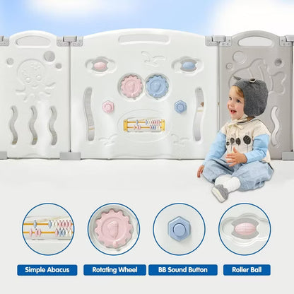 AMERLIFE Baby Playpen, Upgraded Portable Foldable Baby Fence with Game Panel and Safety Gate