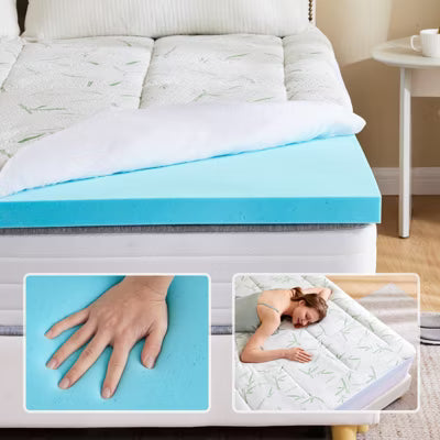 ELJGET Queen 4-Inch Double-Layer Mattress Topper, 2" Gel Memory Foam + 2" Cool Pillow Top, Medium Firm Back Pain & Pressure Relief
