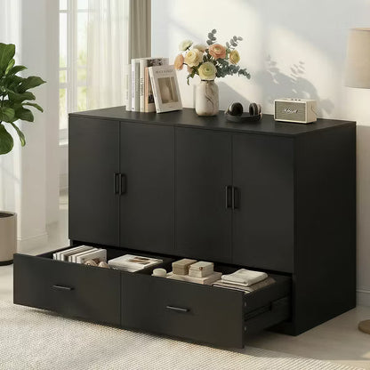 Mjkone queen murphy bed cabinet with RGB LED Lights & Storage Drawers, High Gloss MDF, Exclude Mattress