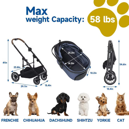 Kinder King 3-in-1 Pet Stroller for Dog, Folding Cat and Dog Stroller with Detachable Cradle