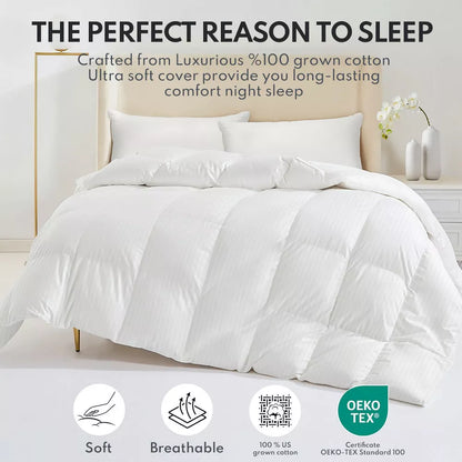 Down Feather Comforter Queen Size - High Fill Power All Season Duvet Insert, Luxurious Hotel Medium Warmth Bedding Comforter (90x90inch)