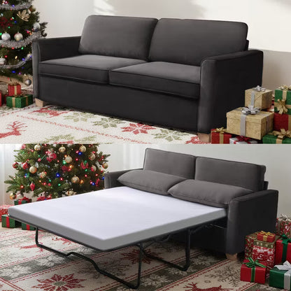 Mjkone Modern Velvet Queen Size 2-in-1 Pull Out Sleep Sofa Bed-Dark Grey