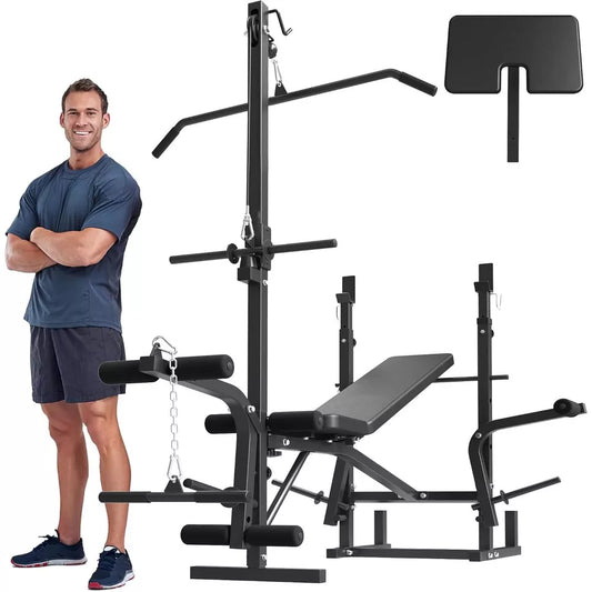Mikolo 8-in-1 Olympic Weight Bench Set with Leg Extension & Leg Curl, Multi-Function Bench Press with Preacher Curl Pad