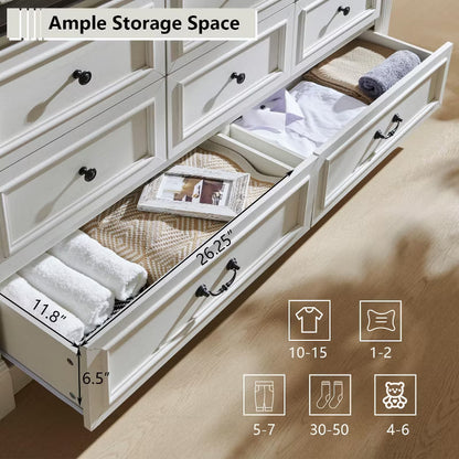 Sincido 8 Drawers Dresser for Bedroom, Farmhouse 61" Wide Tall Dressers w/Roman Column