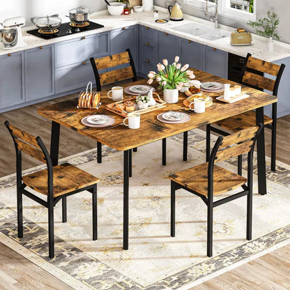 Hooseng Dining Table Set for 4, 5-Piece Kitchen Table Chairs Set, Rectangle Dining Room Table Set with Four Chairs and Wooden Table Top
