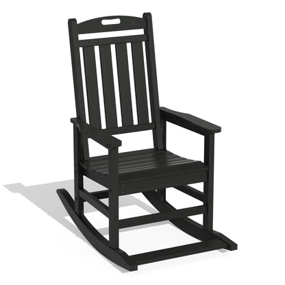 HDPE Outdoor Rocking Chairs , Patio Rocking Chairs with footrest design, Smooth Porch Rocker for Lawn,Porch,Backyard,Indoor and Garden,Black