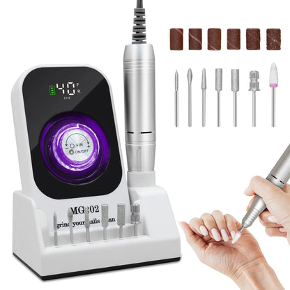 Sentryse Electric Nail Drill 40000RPM Professional Electric File Rechargeable Nail Drill Machine with LCD Display  Base  7 Bits for Salon Manicures