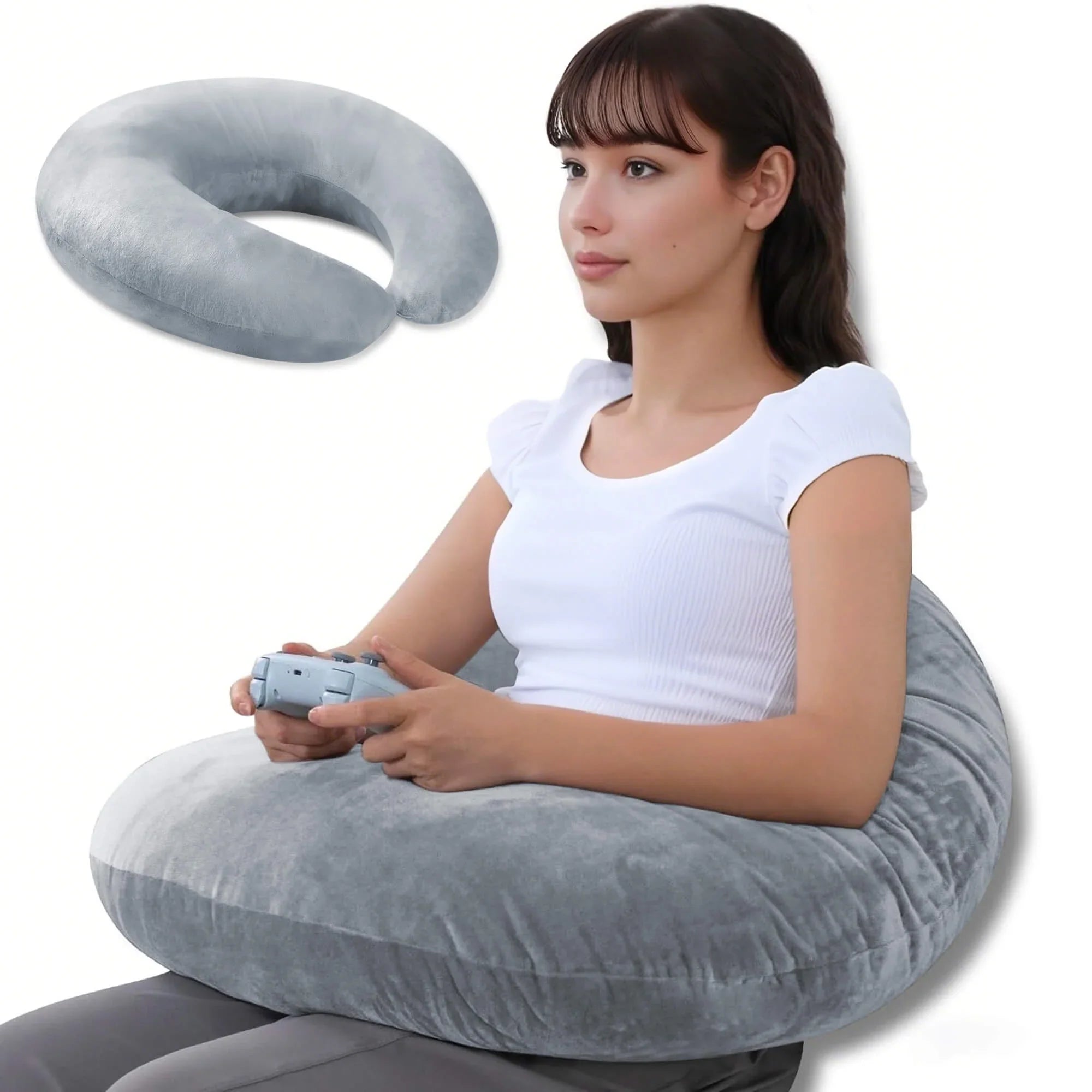 Sentryse Reading Pillow for Gaming, Lap Desk Pillow for Sitting in Bed or Sofa, Compact Arm Support Pillow for Reading, Playing or Crocheting, Grey
