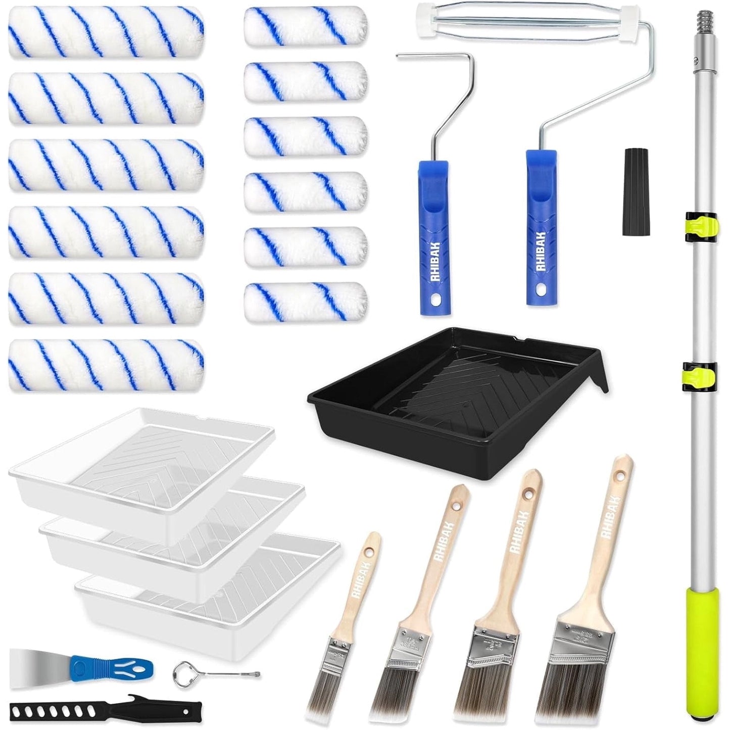 Tidymend Paint Roller Kit, 28 Pcs Paint Rollers with Extension Pole, Roller Paint Brush for Painting Walls