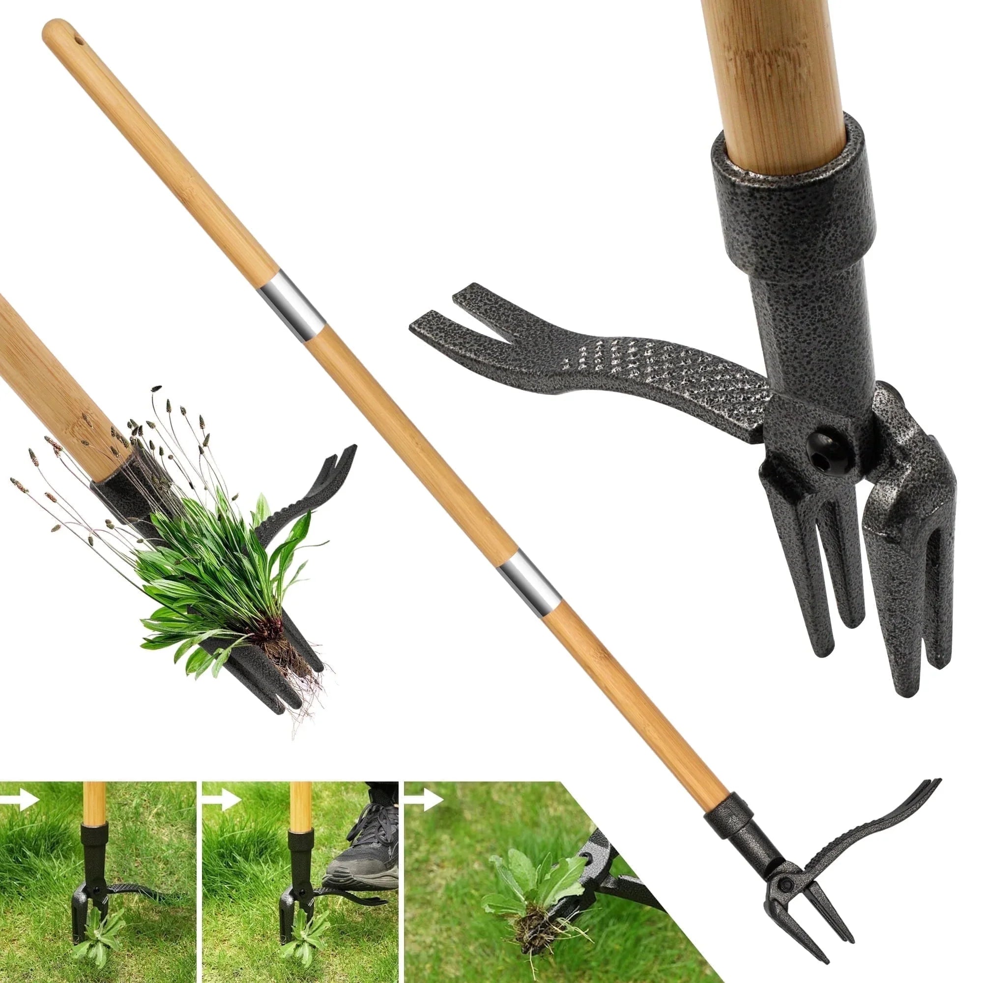 Sentryse Weed Puller Tool Stand up Weeder  Root Puller with Long Handle, 40 Inches, 4 Claw Head Design, No Bending/Kneeling