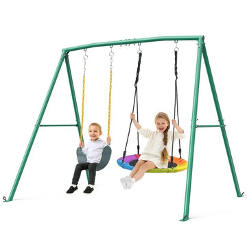 Trekassy Kids Swing Set with Saucer Swing  Belt Seat, 440lbs Capacity Heavy Duty A Frame Metal Stand for Backyard, Outdoor  Playground  Safe  Durable