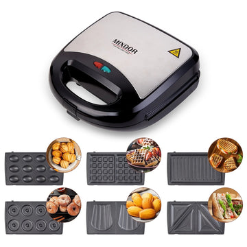 Uarter 6-in-1 Waffle Maker Electric Sandwich Maker with Removable Non-Stick Plates, Perfect for Crafting Sandwiches, Paninis, Nuts, Waffles, and Madeleines, Ideal for Cooking Grilled Cheese, Burgers