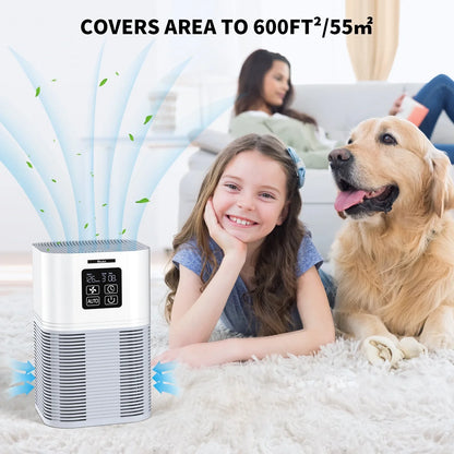 Home Air Purifier,Coverage up to 600 sq.ft, H13 True HEPA Filter, Fragrance Sponge, 6 Timers, Quiet Operation - Ideal for Pets, Dander, Odor, Dust, Smoke, Pollen