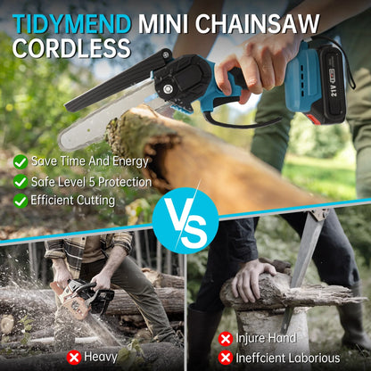 Tidymend Mini Chainsaw 8 inch  6 inch Cordless Chainsaw with Battery and Charger, Lightweight Electric Chain Saw for Trees Branches Trimming Wood Cutting