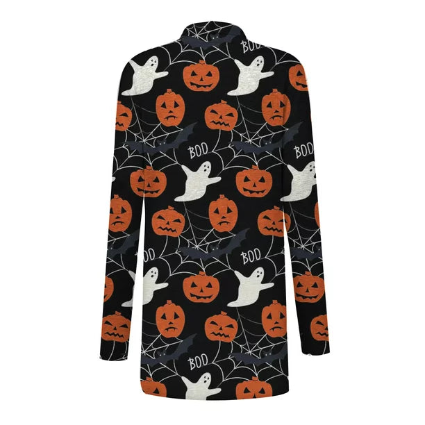 Apepal Women's Halloween Animal Cat Print Long Sleeve Cardigan Jacket Black M