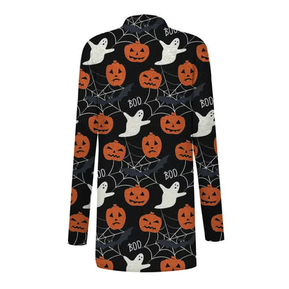 Apepal Women's Halloween Animal Cat Print Long Sleeve Cardigan Jacket Black M