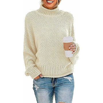 Fantaslook Sweaters for Women Turtleneck Batwing Sleeve Oversized Chunky Knitted Pullover Sweaters Jumper Tops