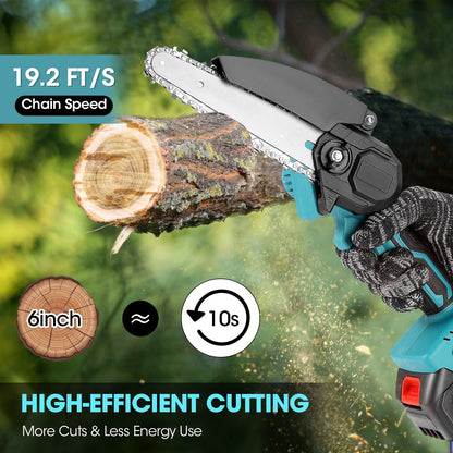 RELOIVE 6 inch Mini Cordless Chainsaw with 2x2000mAh Batteries 2 Chains,Electric Handheld Chainsaw ,Battery Powered Chain Saws with Safety Lock,Splash Guard for Trimming Trees Wood Cutting