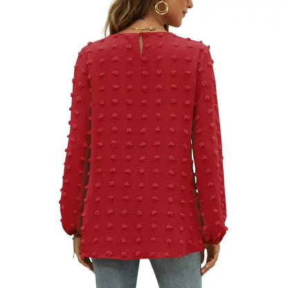 Fantaslook Womens Blouses Long Sleeve Crewneck Tops Chiffon Casual Pom Pom Shirts