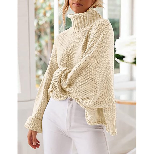 Fantaslook Sweaters for Women Turtleneck Batwing Sleeve Oversized Chunky Knitted Pullover Sweaters Jumper Tops