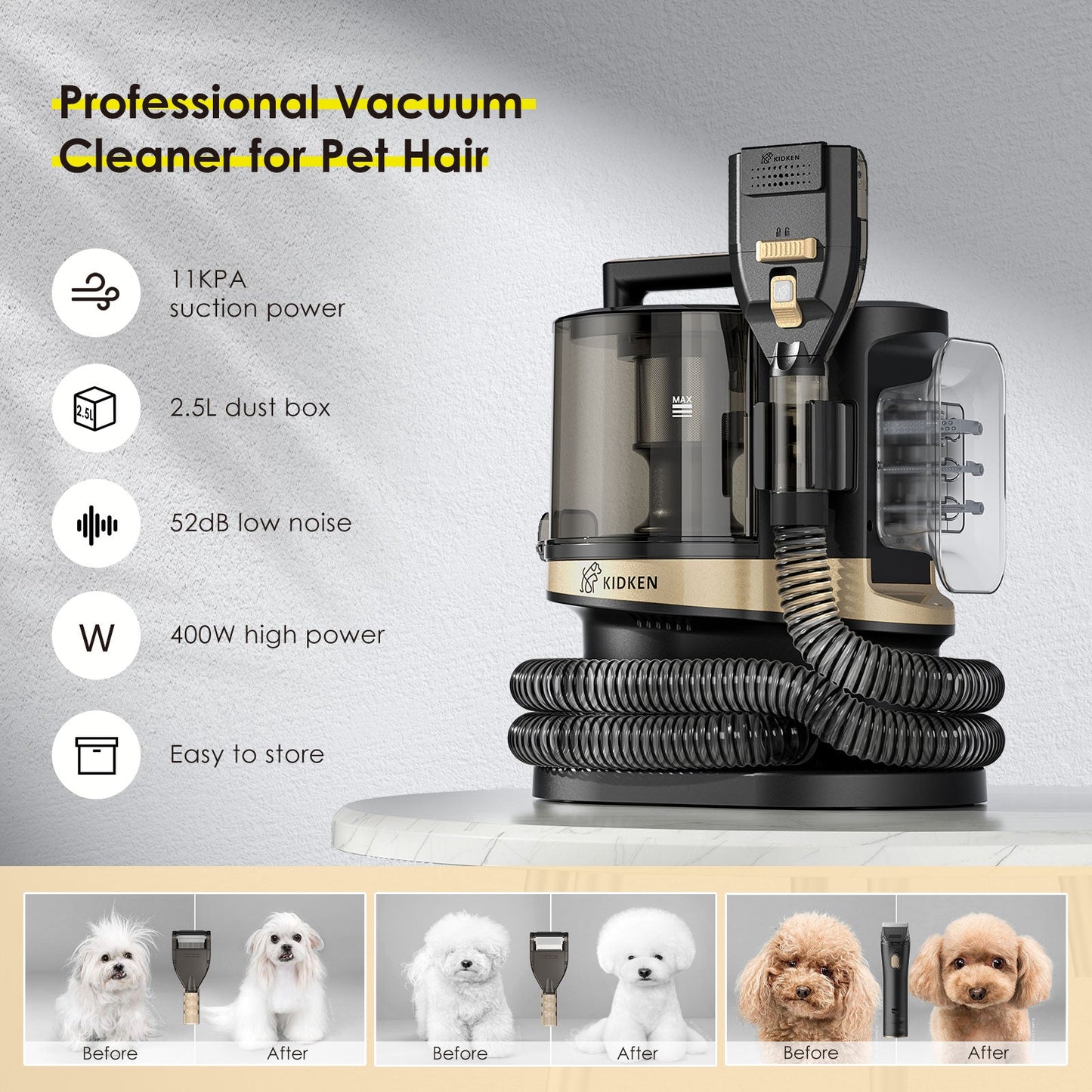 TTLIFE Pet Grooming Kit,Dog Grooming Vacuum Kit Professional,Dog Grooming Clippers with 3.5L Container