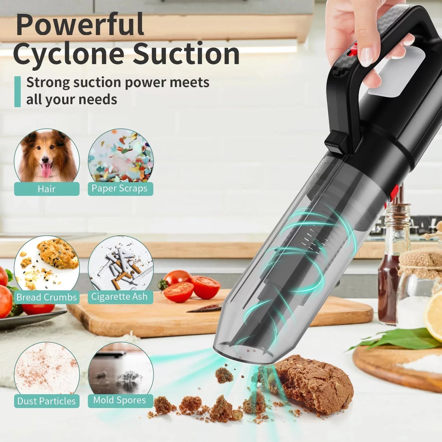 Cordless Hand Vacuum Cleaner, Doosl 12.6V Perfect Portable Handheld Vacuum Wet Dry with LED Light for Car Home