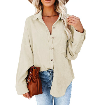 Fantaslook Women Corduroy Shirts Shacket Jacket Casual Long Sleeve Button Down Blouses Tops