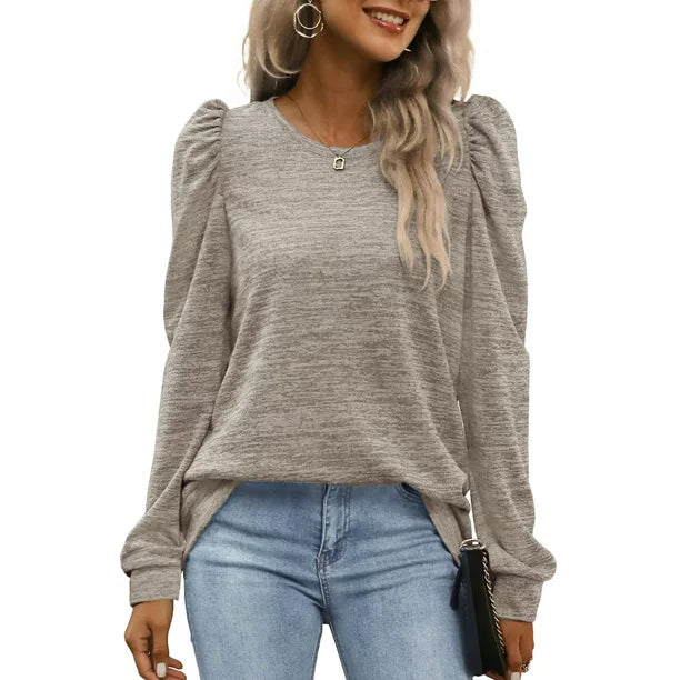 Fantaslook Fall Sweatshirts for Women Crewneck Puff Sleeve Tops Fashion Shirts