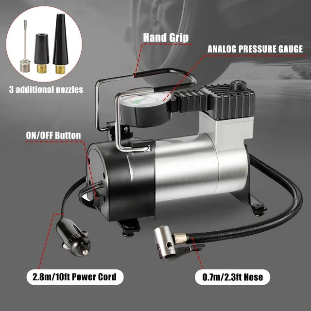iFanze Tire Inflator Portable Air Compressor Pump DC 12V Tire Inflator for Car, Air Pumps with Mechanical Pressure Gauge for Car, Bicycle, Motorcycle, Basketball