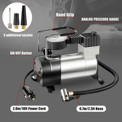 iFanze Tire Inflator Portable Air Compressor Pump DC 12V Tire Inflator for Car, Air Pumps with Mechanical Pressure Gauge for Car, Bicycle, Motorcycle, Basketball