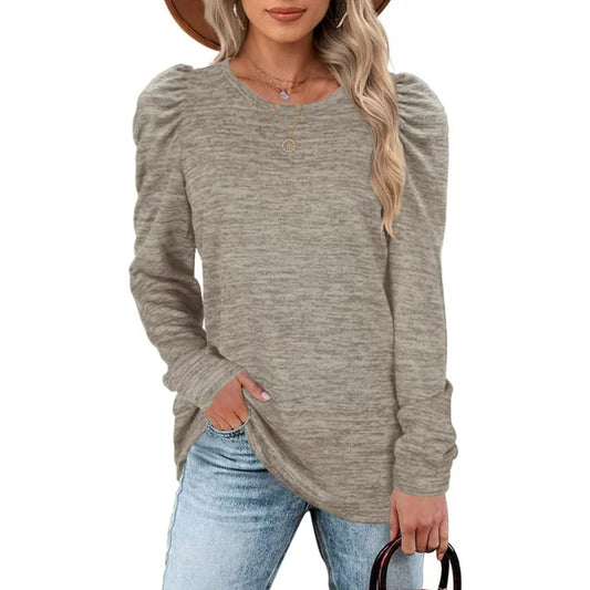 Fantaslook Fall Sweatshirts for Women Crewneck Puff Sleeve Tops Fashion Shirts