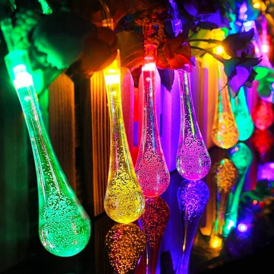 Solar String Lights Outdoor, Waterproof Solar Fairy Light 21.3ft 30 LED 8 Modes Multi Color Water Drop Lighting for Garden Patio Indoor Party Bedroom Xmas Yard Porch Decoration