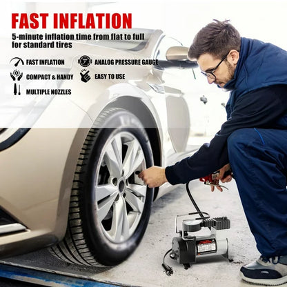 iFanze Tire Inflator Portable Air Compressor Pump DC 12V Tire Inflator for Car, Air Pumps with Mechanical Pressure Gauge for Car, Bicycle, Motorcycle, Basketball