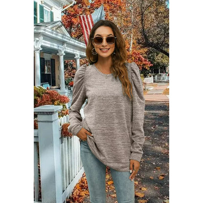 Fantaslook Fall Sweatshirts for Women Crewneck Puff Sleeve Tops Fashion Shirts