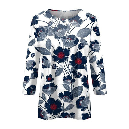 Apepal Women's Floral Print 3/4 Sleeve Blouse Tops Ladies Casual Office Work Crew Neck T-Shirt Gray XL