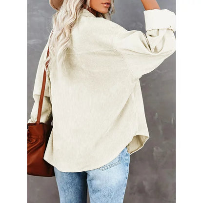 Fantaslook Women Corduroy Shirts Shacket Jacket Casual Long Sleeve Button Down Blouses Tops