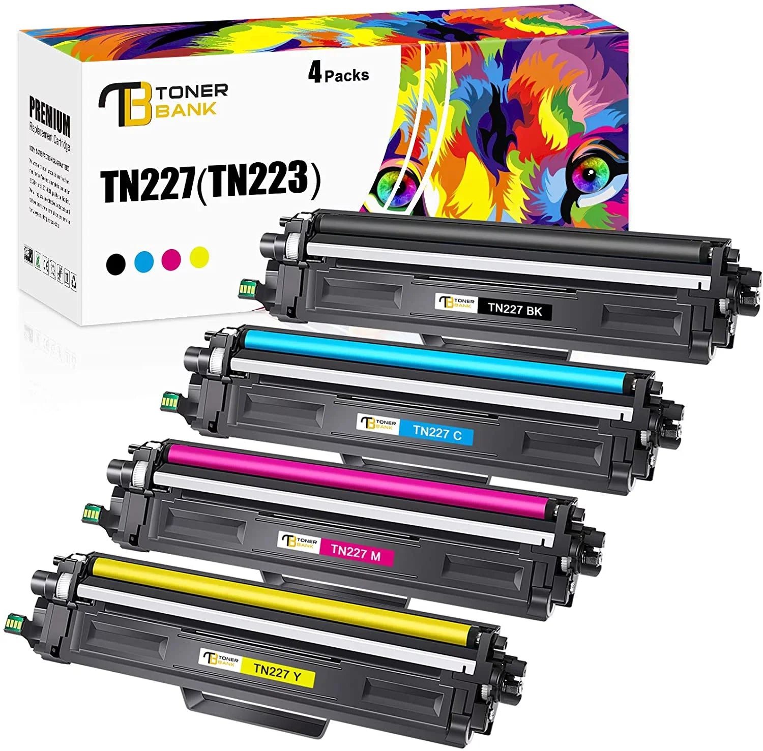 Toner Bank Compatible Toner Cartridge for Brother TN227 TN223 TN-227BK TN-227C TN-227M TN-227Y MFC-L3750CDW MFC-L3770CDW HL-L3210CW HL-L3290CDW Printer Ink (Black Cyan Yellow Magenta, 4-Pack)