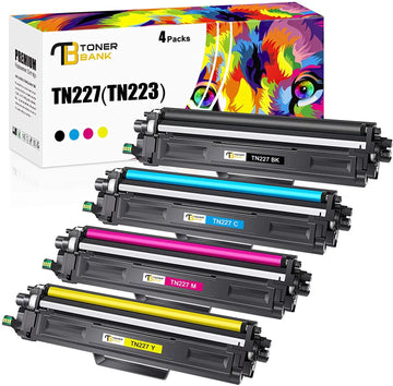 Toner Bank Compatible Toner Cartridge for Brother TN227 TN223 TN-227BK TN-227C TN-227M TN-227Y MFC-L3750CDW MFC-L3770CDW HL-L3210CW HL-L3290CDW Printer Ink (Black Cyan Yellow Magenta, 4-Pack)
