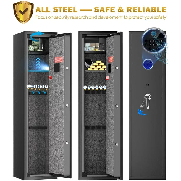 TTLIFE Biometric Gun Safe,Quick Access Fingerprint Long Gun Safe,6 Gun Metal Security Cabinet for Gun with Separate Gun Lock Box