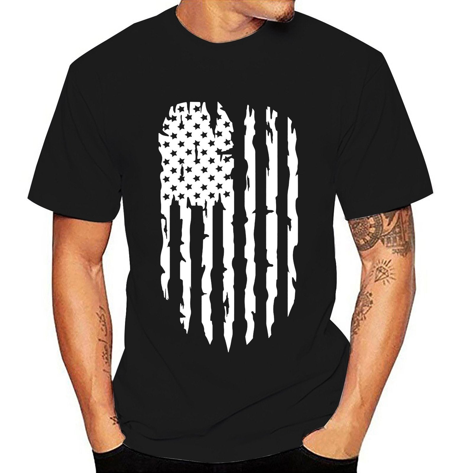 QWANG Fashion Men Casual Summer Flag Print Short Sleeve O-Neck Tops Blouse T-Shirts
