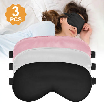 QWANG Set Of 3 Sleeping Eye Masks, Silk Eye Masks With Adjustable Straps, Smooth Soft Satin Eye Masks For Women Men, Elastic Straps Night Eye Mask Travel Nap