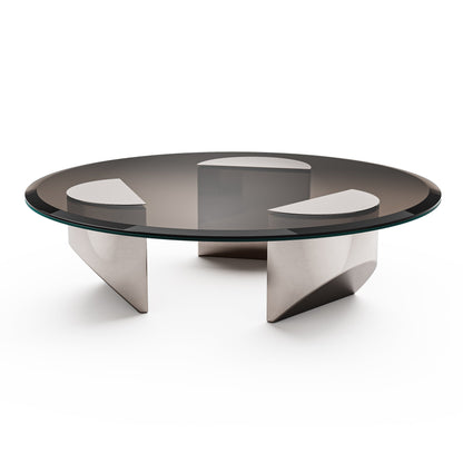 Furgle Tempered Glass Coffee Table, Round Modern Coffee Table for Living Room, Home, Office, Bronzed