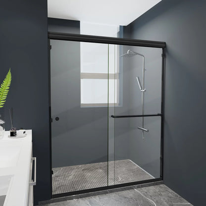 Furgle Semi-Frameless Shower Door 60" W x 70" H, Clear Glass, Black
