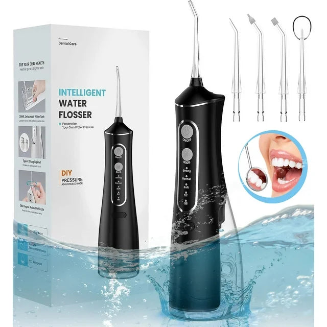 Cordless Water Flosser for Teeth, Professional Dental Oral Irrigator 4 Modes with 300ml Water Tank, IPX7 Water Flosser Portable for Travel Home Office