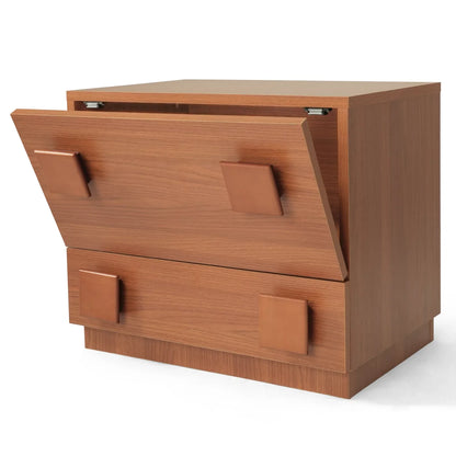 Furgle Bedside Table Storage Cabinet, Red Teak Wood Nightstand, DIY Night Table TV Bench for Living Room, BedRoom