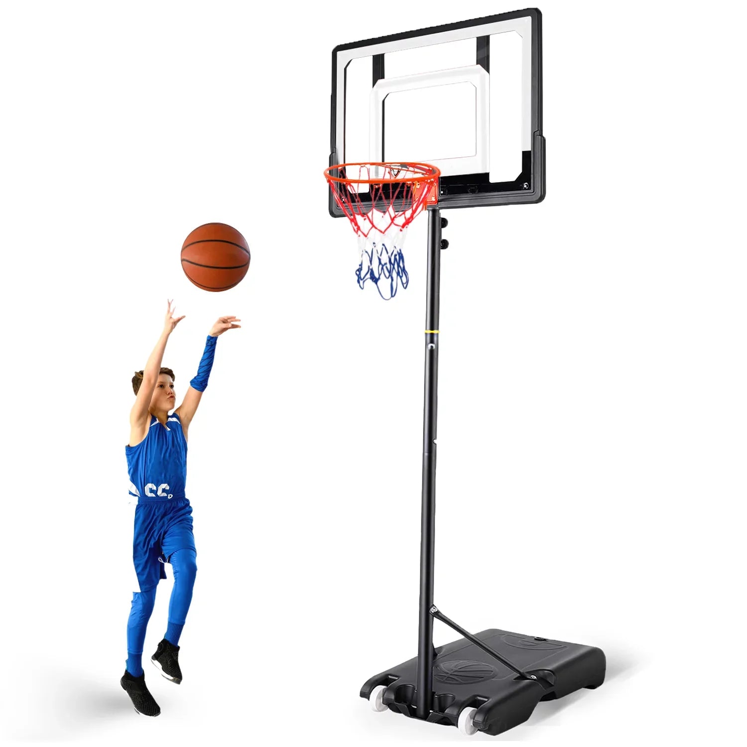 Ifanze Portable Basketball Hoop Goal 5ft-7ft Adjustable, Indoor Outdoor Basketball Hoop System with 33" Shatterproof Backboard and Stand Wheels for Kids Teenagers Youth Junior, Black