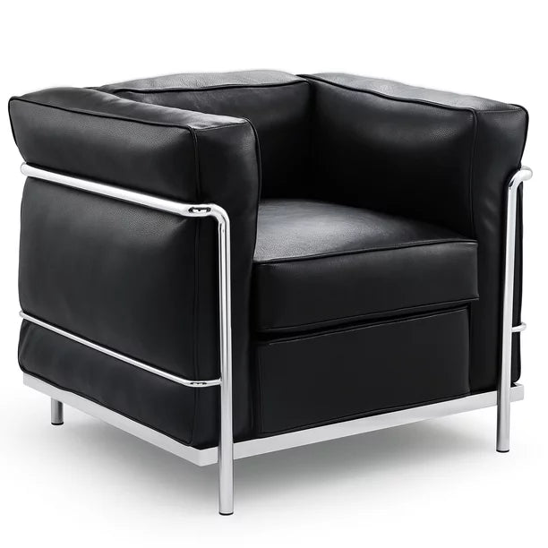 LC2 Modern Accent Leather Armrest Sofa for Living Room, Bedroom, Study Room, Hotel, Office, Black