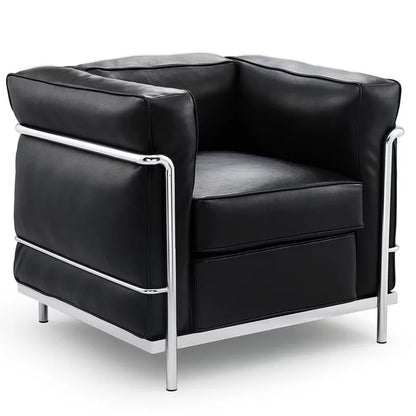 LC2 Modern Accent Leather Armrest Sofa for Living Room, Bedroom, Study Room, Hotel, Office, Black