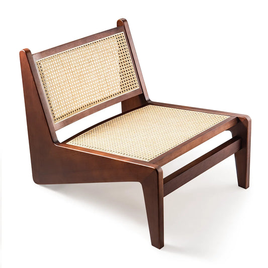 Chandigrah Accent Rattan Chair,Mid Century Modern Armless Reading Chair for Living Room, Bedroom,Ash Wood Walnut